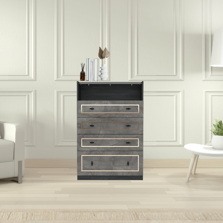 ตู้ลิ้นชัก 4 ลิ้นชัก WISDOM DESIGN FURNITURE รุ่น GDW-801 80 ซม. สีแอชเกรย์/บราวน์มาร์เบิ้ล